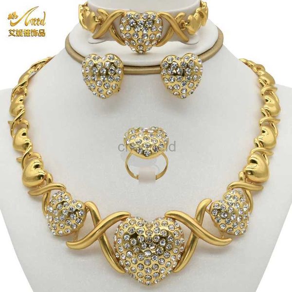 Bracciale indiano sposa cuore set di gioielli Xoxo placcato collana anelli braccialetto orecchini set per le donne Dubai gioielli per feste di nozze Trendy 240319