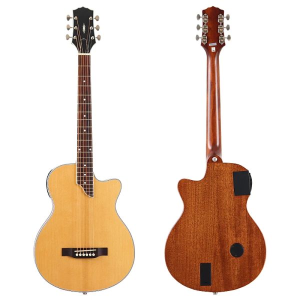 Gitar 6 String Sessiz Elektrikli Akustik Gitar 39inch Sessizlik Halk Gitar Doğal Renk Yuvarlak Kenar İyi El Sanatları