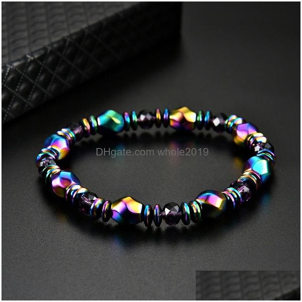 Frisado Colorf Pulseiras Ímã Pulseira Mulheres Hematita Saúde Arco-íris Magnético Bangle Charme para Uni Homens Handmade Drop Delivery Jóias Dhomj