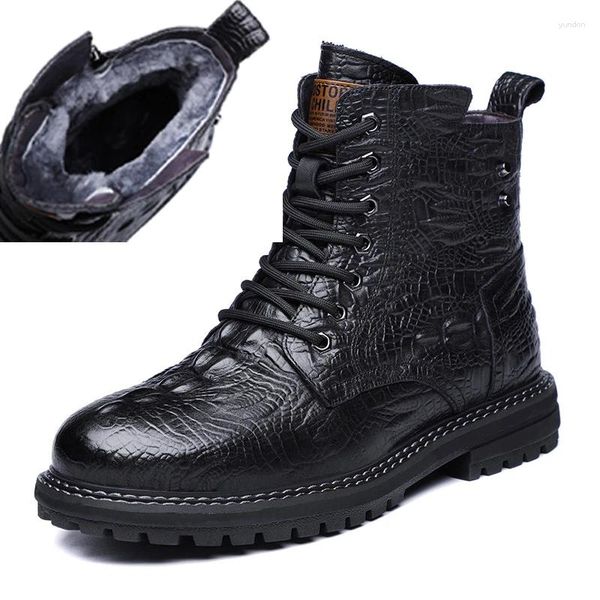 Botas de couro inverno lã pura quente sapatos de algodão masculino mais pilha alta superior couro genuíno motocicleta d555