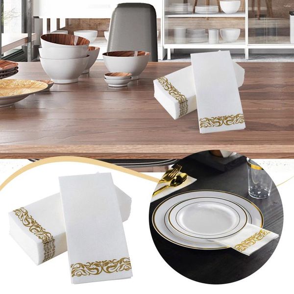 Tapetes de mesa 100 toalhas descartáveis, toalhas macias e absorventes de linho, papel durável, decorativo, escova de banheira, cabo longo