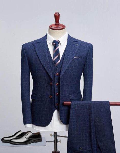 MEN039S Suit 2021 Yeni Moda Damat Gelinlik Yükseklik Partisi İş Çizgili İnce Takım 3 Parça Set Yelek Pantolon10166855577