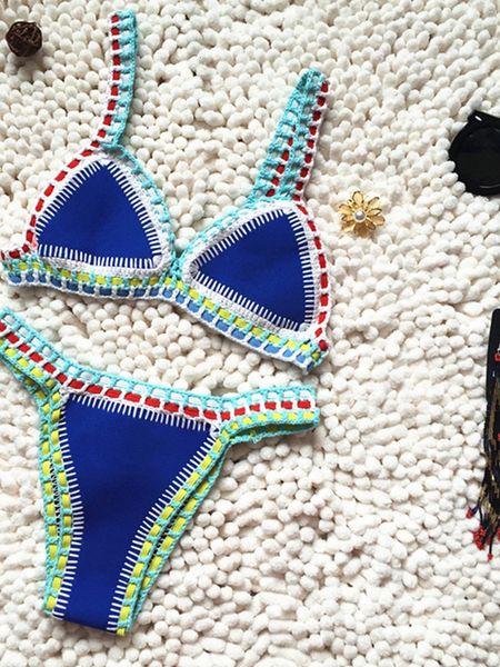 Gehäkelter Damen-Badeanzug aus Chloropren-Gummi, Bikini-Strandanzug, Badeanzug im böhmischen Stil, zweiteiliger Badeanzug 240319