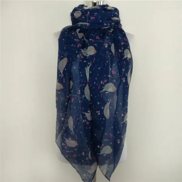 Schals Mode Schal für Frauen Tier weiche Viskose Himmelblau weiß Vogel Druck Foulards Snood Damen Foulard