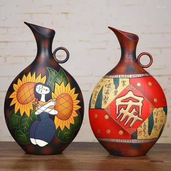 Vasos de cerâmica chinesa decorativa estilo étnico artesanato ornamentos móveis sala de estar decoração de casa acessórios de decoração de casamento