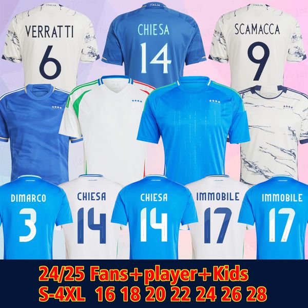 İtalya 2425 Avrupa Şampiyonası Milli Takımı Ev ve Away Chiesa Barella Jorginho Verratti Pellegrini Erkek Oyuncu Edition Çocuk Sporları Kısa Kollu Kit