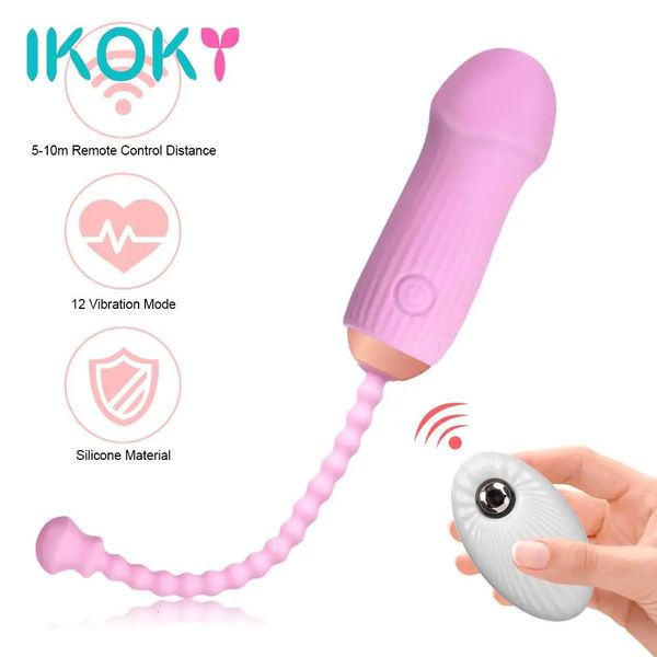 IKOKY Pilzkopf 12 Geschwindigkeiten Fernbedienung Nippel Vaginal Klitoris Stimulation Analkugeln Gspot Vibrierendes Ei 240312