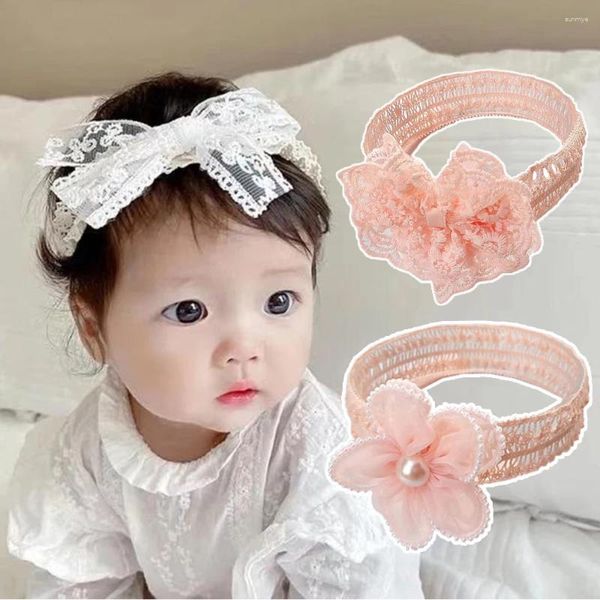 Acessórios de cabelo Branco Lace Bow Baby Headbands para menina bonito bowknot pérola banda elástica infantil turbante nascido headwear