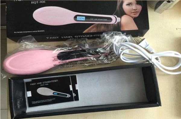 Alta qualidade escova de cabelo auto rápido rosa alisador de cabelo pente ferros com display lcd elétrico pente de cabelo reto alisamento7425644