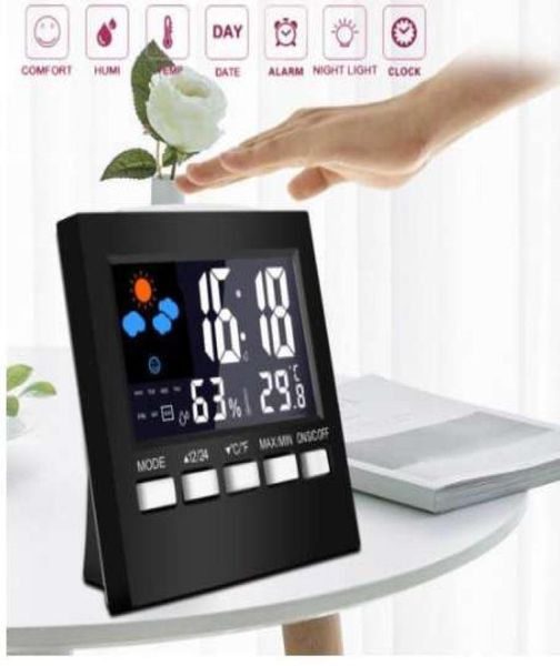 Yeni dijital gösteri termometre nem saati renkli LCD alarm takvimi hava tablosu saatleri2001029