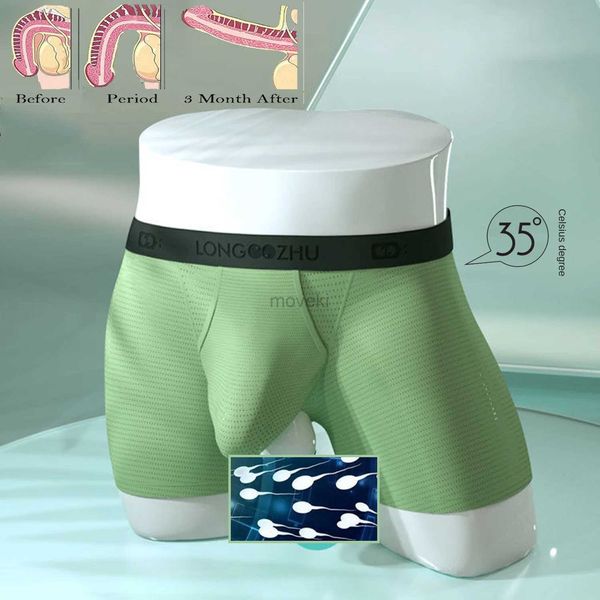 Underpants Mens Underwear Bullet Separação Boxers Open Crotch Calcinhas Ice Silk Respirável Refrigeração Melhorar Esperma Vitalidade Sexy Underwear 24319