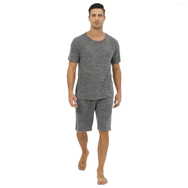 Homens sleepwear banda 13 footed pijama calças calças masculinas primavera verão respirável duas peças homewear cor sólida frente