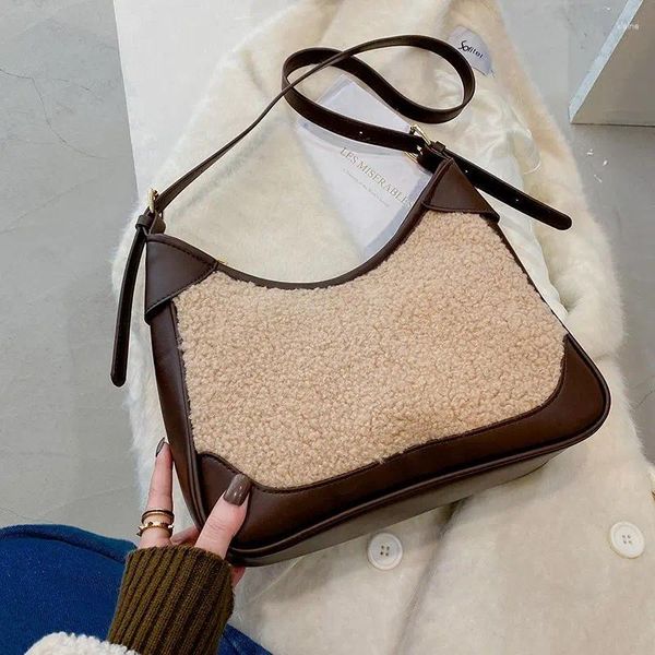 Женские сумки на плечо из искусственной кожи с вышивкой из овечьей шерсти, зимние сумки 2024, брендовая дизайнерская женская сумка 6559
