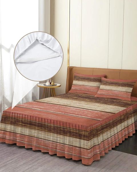 Gonna letto Rustico retrò con venature del legno Copriletto elastico rosso con federe Coprimaterasso Set lenzuolo