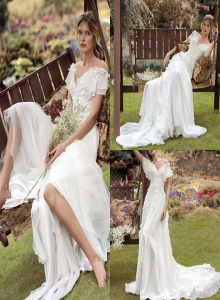 2020 A Line Papilio Beach Abiti da sposa con spalle scoperte in pizzo applicato Sweep Train Boho abito da sposa semplici abiti da sposa Robes De 4287777