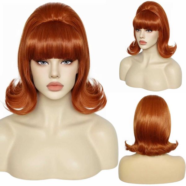 Perucas sintéticas cabelo sintético curto 70s pinup pelucas 60s preto retro colmeia flip perucas para mulher 1pc peruca boné 240328 240327