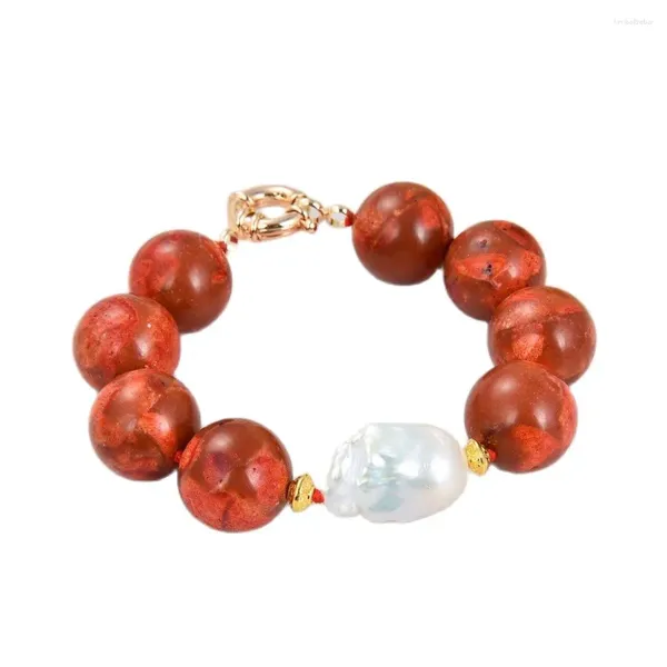 Strand GG Jewelry Bracciale con perle Kehsi bianche di corallo rosso rotondo da 18 mm, stile fatto a mano per donna e signora