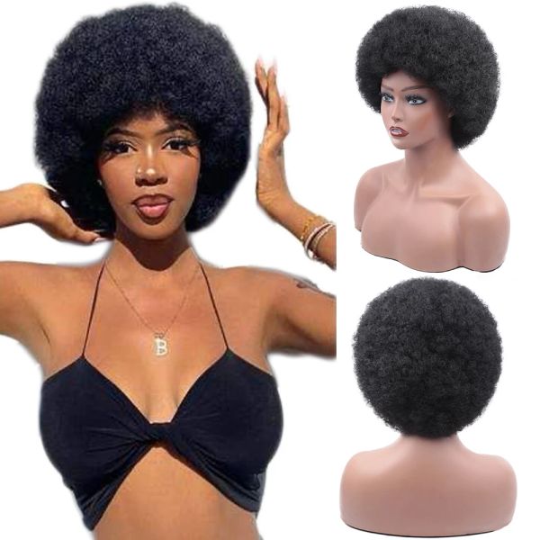 Parrucche Parrucche corte afro ricci crespi per donne nere Parrucca sintetica per capelli rimbalzanti africani con frangia Parrucca gonfia naturale bionda rossa blu