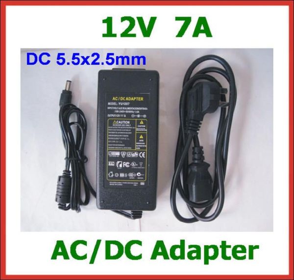 10 pz 12 V 7A 84 W DC 55x25mm Adattatore ACDC Alimentatore con cavo CA Caricatore AC 100V240V Adattatore di alimentazione Intero di alta qualità3008851