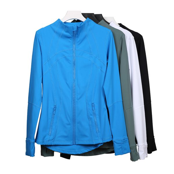 Lu Yoga tragen Langarmjacke Frauen Sportmantel Full Reißverschluss Cardigan Stretch Slim Running Fitness Top hochwertige Yoga -Kleidung 18 Farben Mantel Großhandel