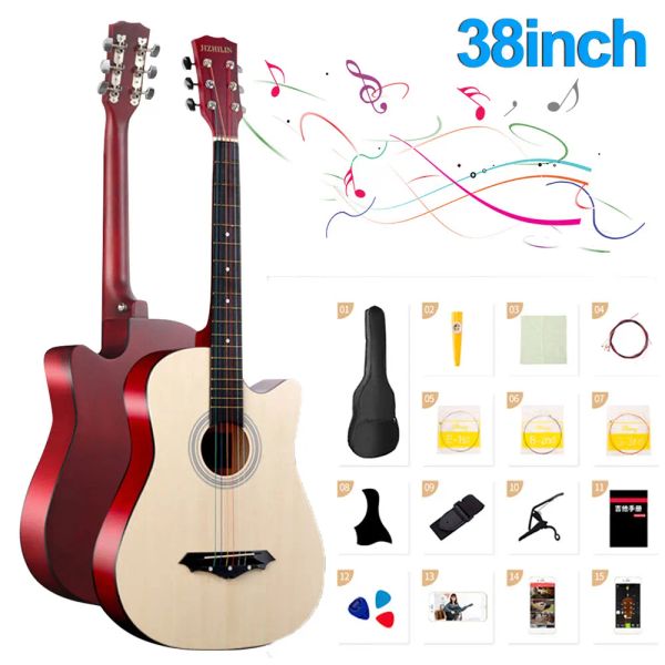 Guitarra acústica de 38 polegadas com kit inicial Gig Bag Basswood instrumento musical de guitarra clássica para homens e mulheres para estudantes iniciantes