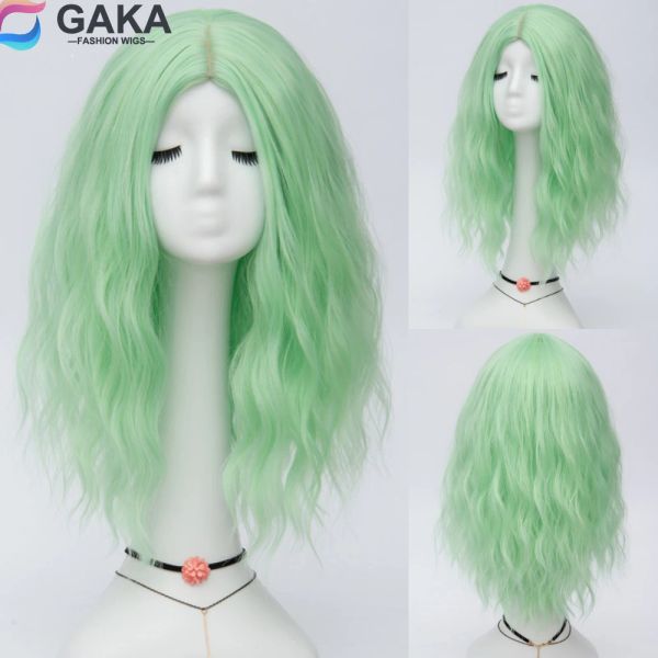 Parrucche GAKA Parrucche Cosplay Lolita lunghe ricce per le donne Verde Rosso Rosa Grigio Sintetico Linea centrale della parte Copricapo per capelli per la festa della ragazza