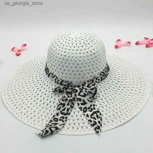 Cappelli a tesa larga Cappelli a secchiello Bellissimo cappello Str Resistente ai raggi UV comodo fiocco di leopardo decorazione ampio cappello da spiaggia da donna marrone cappello da spiaggia traspirante accessori alla moda