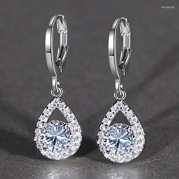 Orecchini pendenti Semplice angelo a goccia Bottone orecchio Colore argento Zircone brillante Fidanzamento da donna Gioielli da sposa Regalo di compleanno