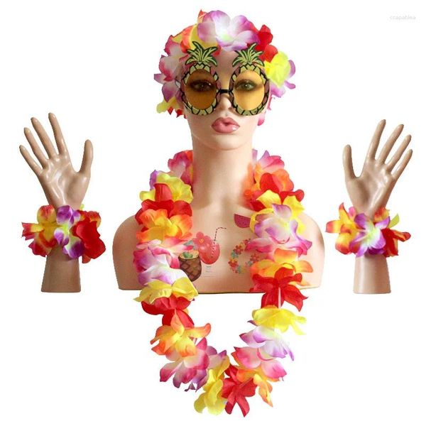 Decorazione per feste 6 pezzi adesivi per tatuaggi con occhi di ananas e ghirlanda natalizia hawaiana, ghirlanda di fiori artificiali hawaiani