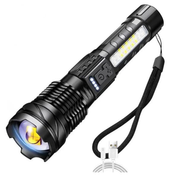 Ferramentas super 90000 lumens lanterna 30w 18led zoom telescópico poderosa tocha luz tática lanterna de emergência lâmpada laser branco