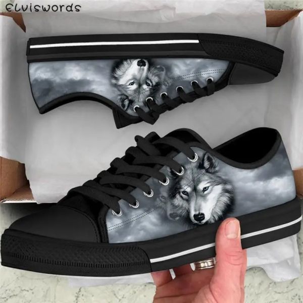 Sapatos S 3D Animal Wolf Print Shoes Men Sapatos Classic Tela Sapatos Vulcanizados Para Garotos Adolescentes Casual Confortáveis Tênis de Inverno