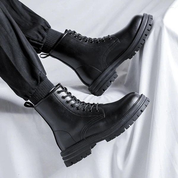 Stivali da uomo di lusso moda alta moto nero scarpe di pelle originali abiti da banchetto per feste stivali da cowboy con plateau alla caviglia Botas uomo