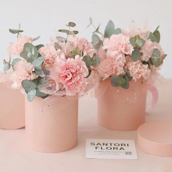 Geschenkverpackung, rosa, runde Blumenbox, frisch, echt, elegant arrangiert für konservierte Rosen, Hochzeitsdekoration, Floristenbedarf