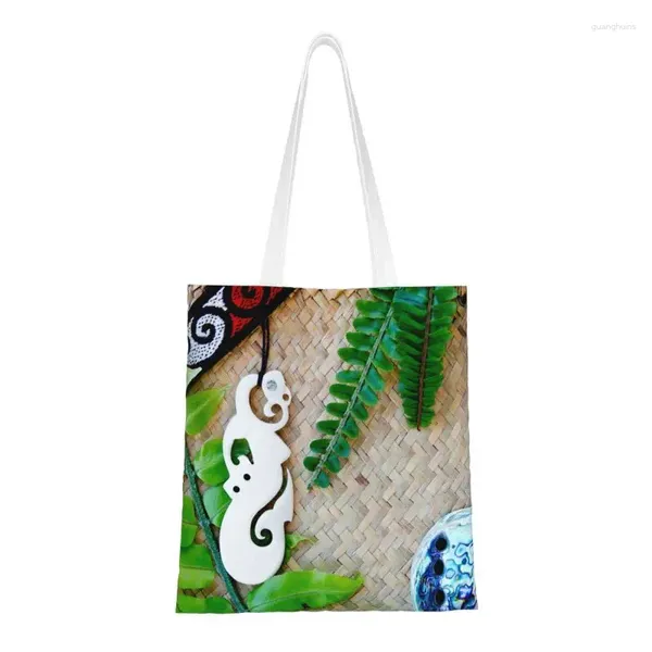 Sacos de compras NZ Maoris Tema Saco de Supermercado Personalizado Impresso Canvas Shopper Tote Ombro Portátil Osso Manaia Guardian Bolsa