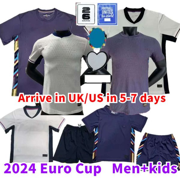 2024 Euro Cup Englands Futbol Gömlek Bellingham Rashford Kane Futbol Jersey Takımı Ev Beyaz Uzak Mor Erkekler Çocuk Kiti Eğitim Saka Pirinç Foden Futbol Formaları