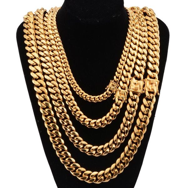 Colar de corrente de ouro 19k Torneira Buckledensity 8mm 10mm 12mm 14mm 16mm Miami Cuban Link Chain Mens Rapper Hip Hop Aço Inoxidável Jóias Designer Presente