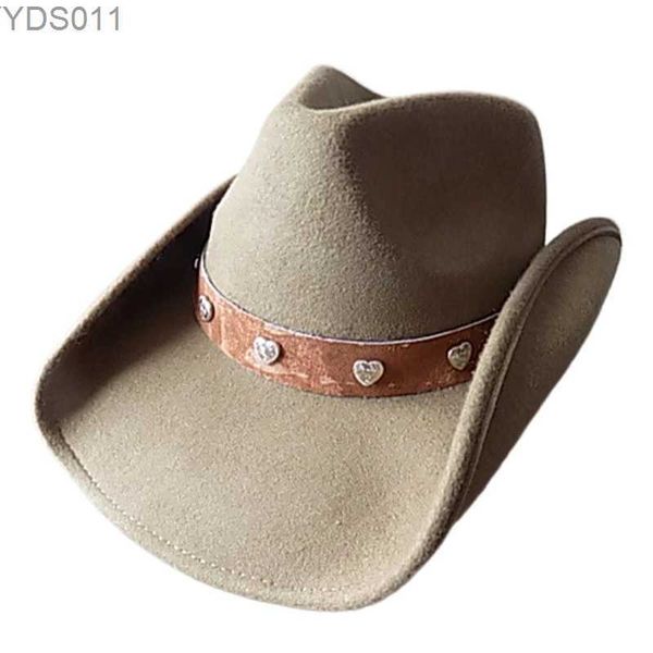 Cappelli a tesa larga Secchiello Cappello da cowboy occidentale di lana mucca testa catena bordo rialzato jazz retrò feltro tibetano 240319