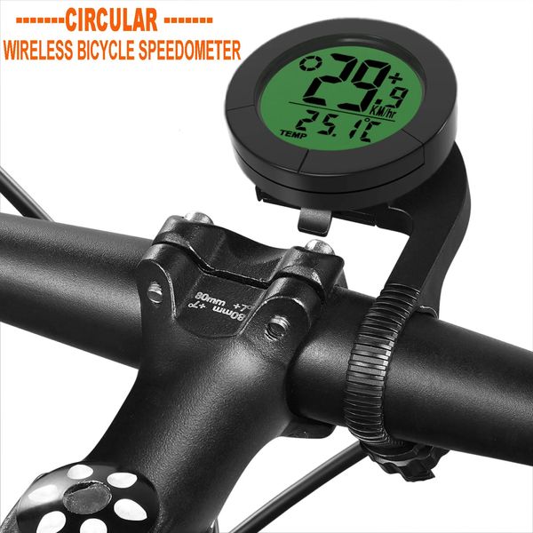 Computer da bicicletta rotondo senza fili LED retroilluminazione luminosa Tachimetro bici MTB Contachilometri Misurazione della temperatura Equipaggiamento 240313