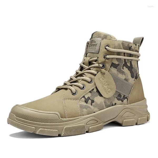 Scarpe da passeggio 2024 Stivali casual mimetici alla moda da uomo Top medio Vintage Desert Army Impermeabile Alpinismo Escursionismo