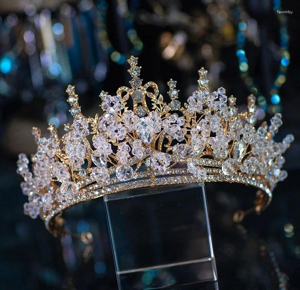 Grampos de cabelo coroa de casamento acessórios femininos enfeites de noivado tiaras de noiva artesanais cor dourada vestido de baile qs66