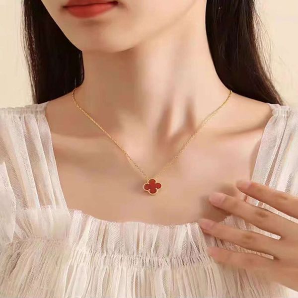 classico van clover collana acciaio al titanio cinque fiori fortunato quadrifoglio collana a doppia faccia per le donne oro 18k coreano accessorio versatile catena della clavicola