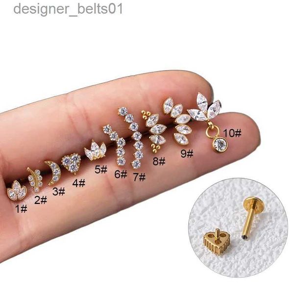 Stud 1 pezzo 1.2 * 8mm piercing asta piatta G23 titanio orecchino a bottone per le donne orecchino zircone corona orecchini a bottone per adolescenti polsino dell'orecchioC24319