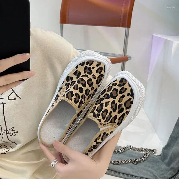 Pantofole Scarpe mezza tazza da donna autunnali Stampa leopardata Trendy antiscivolo Semplice punta dei piedi