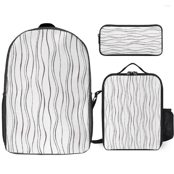 Рюкзак в черно-белую полоску, 7 безопасных удобных рулонов одеял, комплект 3 в 1, 17-дюймовая сумка для обеда, ручка, винтажные летние лагеря