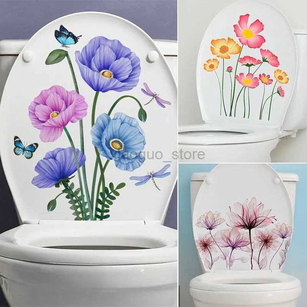 Toilettenaufkleber M6 Blumen Pflanze Libelle Wandaufkleber mit Schmetterling Toilette Wohnzimmer Kühlschrank Schrank dekorative Aufkleber Zuhause 240319