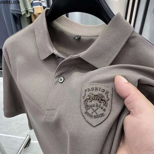 Designer mens polo camisa de manga curta pérola terra de alta qualidade verão solto casual lapela camiseta topo fino ajuste cinza