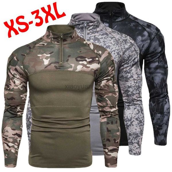 Camisetas masculinas masculinas de uniforme de uniforme militar ao ar livre T-shirt de manga longa Camuflagem tática Top Top 240327