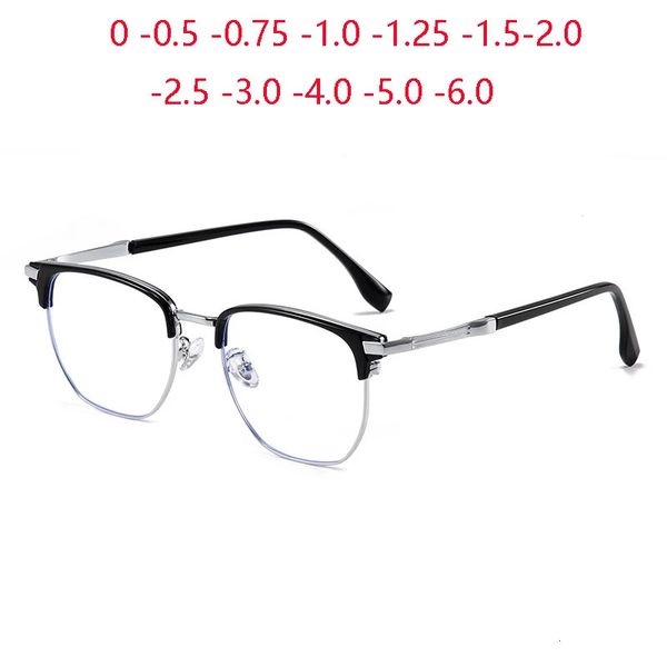 Armação de ouro preto anti raios azuis estudante menos visão óculos masculinos quadrados prescrição óculos 0 05 075 a 60 240313