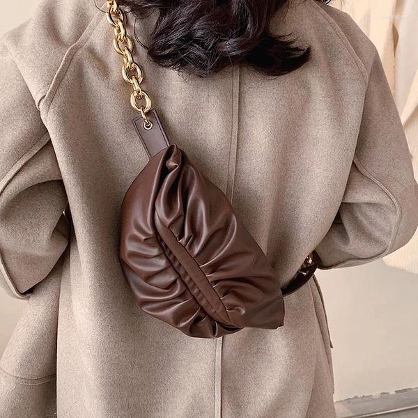 Маленькие сумки и кошельки через плечо из искусственной кожи с зажимом, 2024, модная женская дизайнерская сумка на плечо с цепочкой и складками