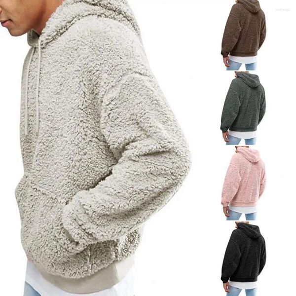 Erkek Hoodies Erkek Hoodie Düz Renk Kapüşonlu Şapka Uzun Kollu Yumuşak Kalın Sıcak Peluş Drawstring Saf Sonbahar